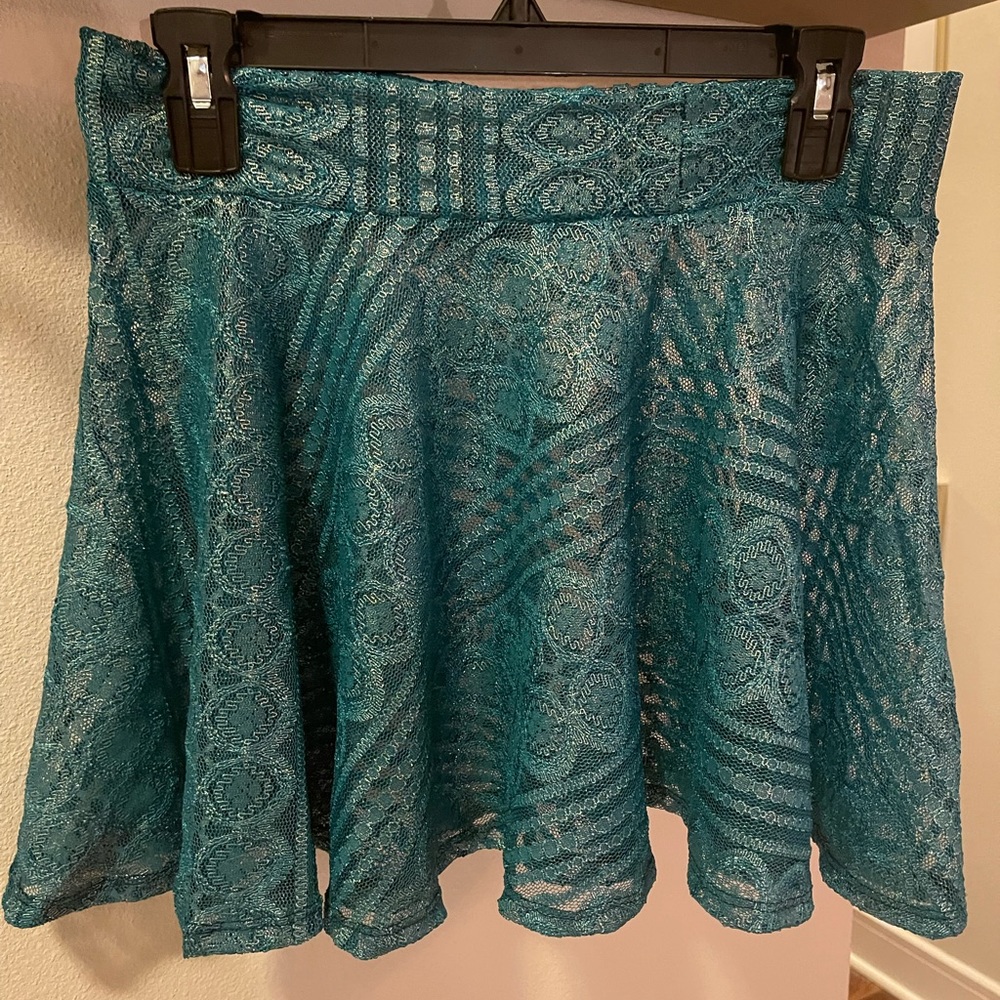 Peridot Teal Lace Mini Skirt with Elastic Waistband
